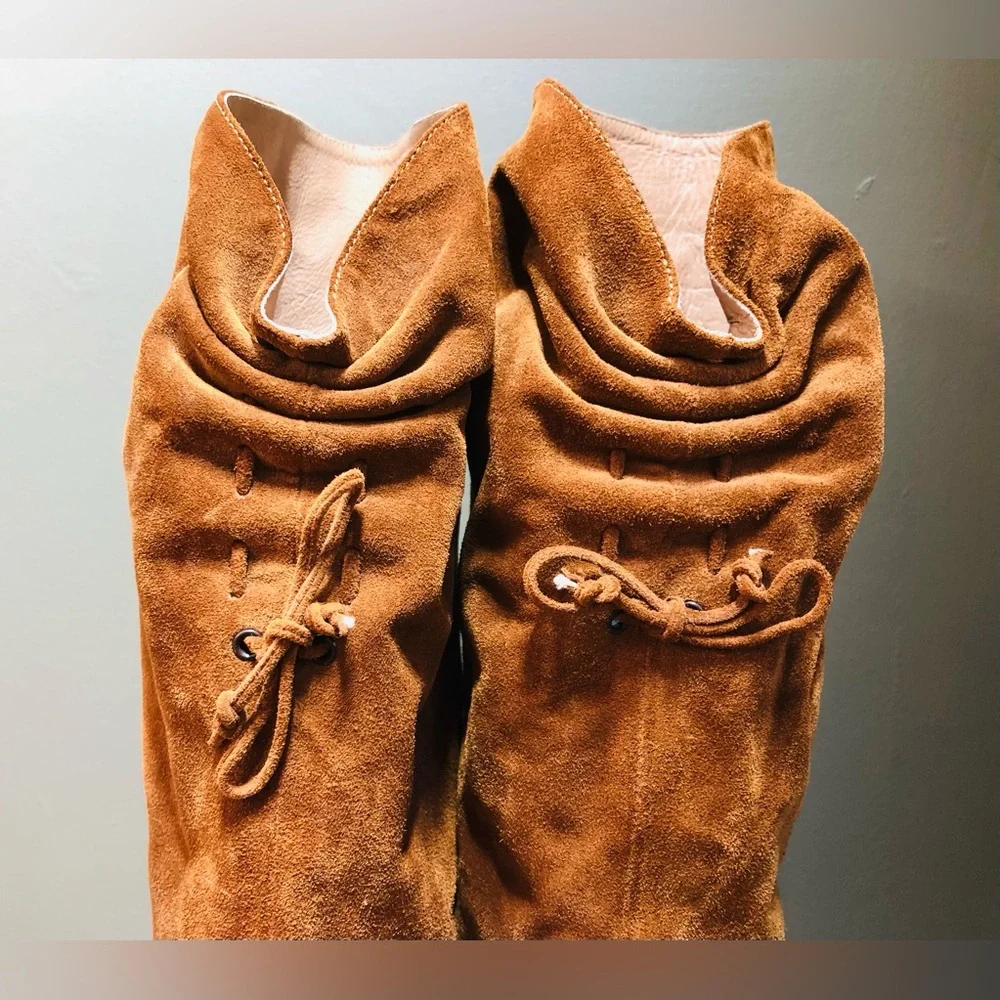 Miss Albright Knee High Brown Suede Pull On Boots Made in Italy Size 6 US Italy